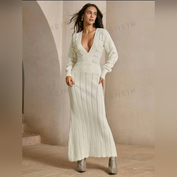 Ivory Knit Full Length Dress - Picture 3 of 8